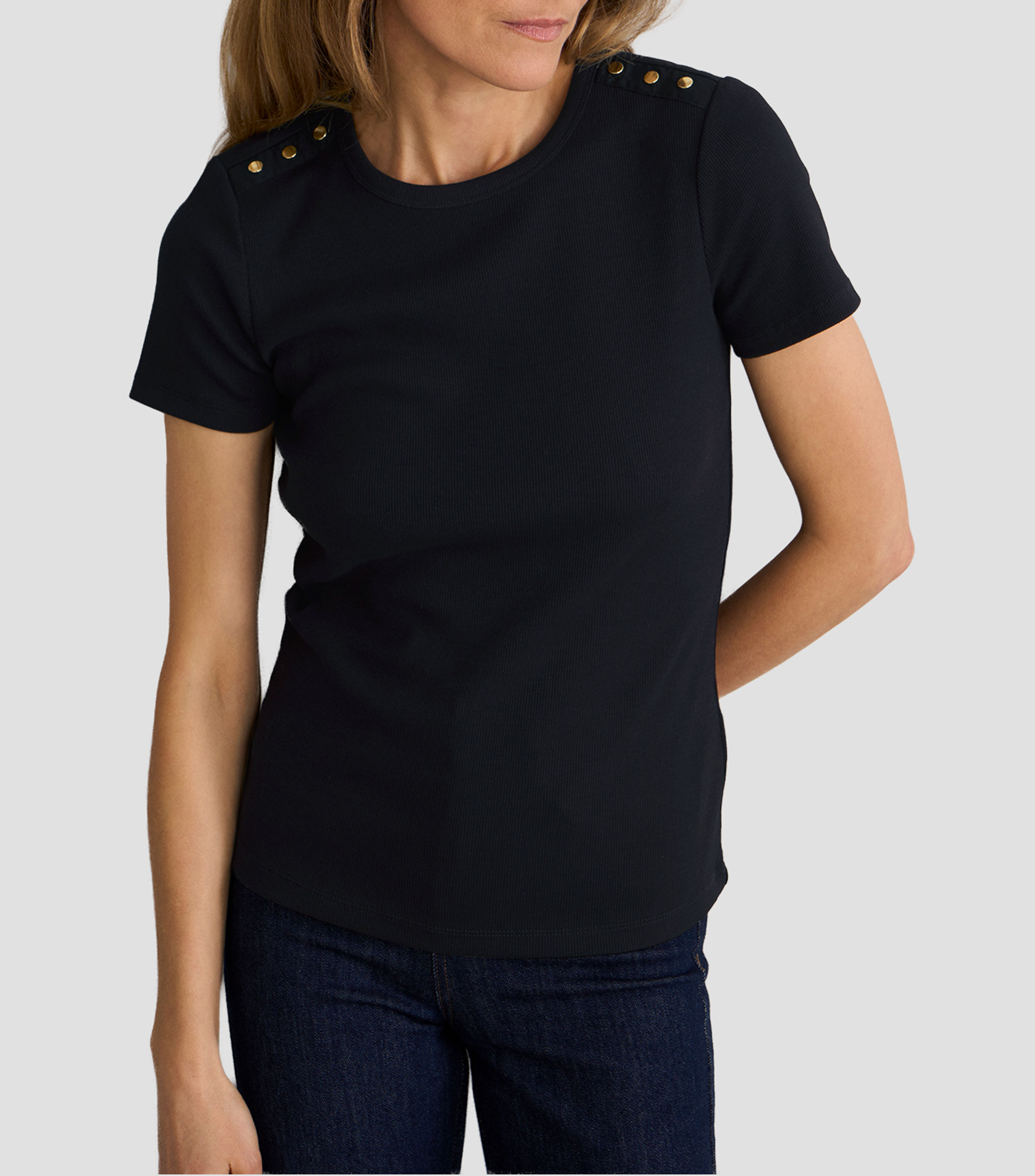 Playera de cuello redondo con manga corta lisa Mujer